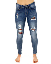 Grace And Lace - Plaid Patched Denim Jeggings