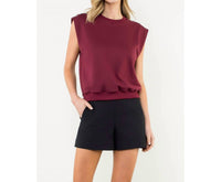 THML Metal Button Shoulder Sleeveless Top in burgundy - women's blouse