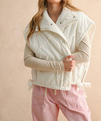 Miou Muse - Lace Crochet Trim Puff Vest