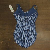 Anne Cole Ikat Hidden Underwire Drape Front One Piece Swimsuit in blue white - women's swimwear - alternate view
