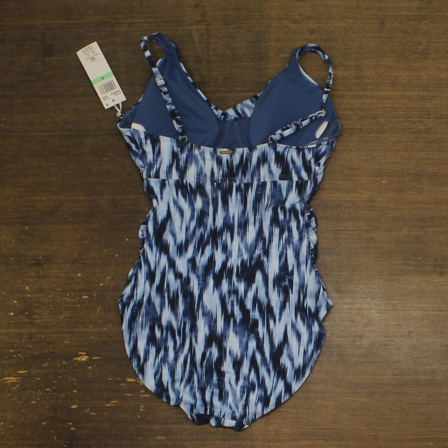 Anne Cole Ikat Hidden Underwire Drape Front One Piece Swimsuit in blue white - women's swimwear - alternate view