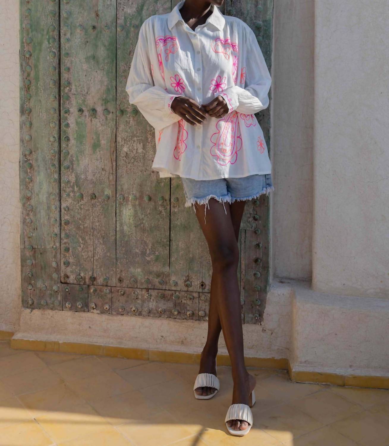 Gold & Silver - Embroidered Cotton Button Down Shirt