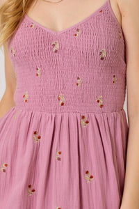 Mystree - Lottie Embroidered Smocked Midi Dress