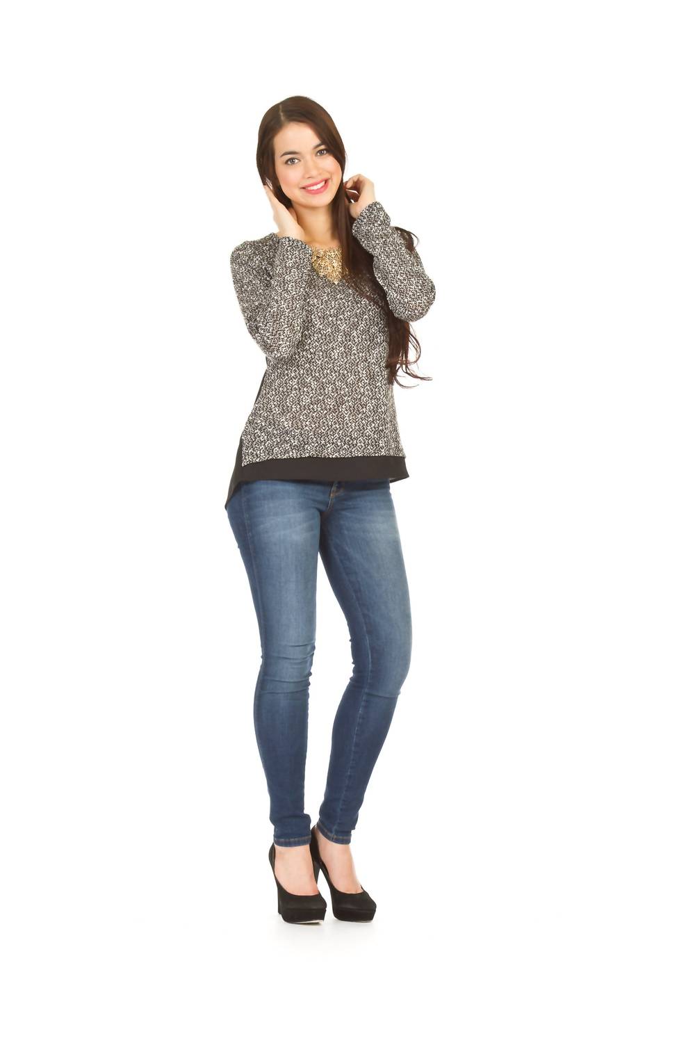 Papillon - Heathered Knit Pullover With Georgette Back