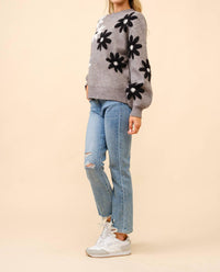 Blue B - Daisy Flower Pattern Crewneck Sweater