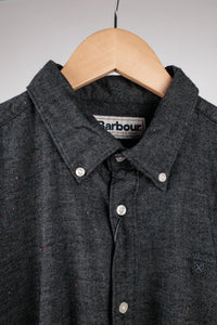 Barbour Men's Tainsbury Fleck Twill Shirt in grey marl - men's long sleeve top - detail view