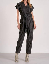 Elan - Short Sleeve Tie Belt Jumpsuit