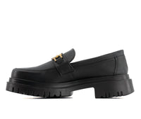 Andrea - Women's Black Penny Loafers With Golden Ornament