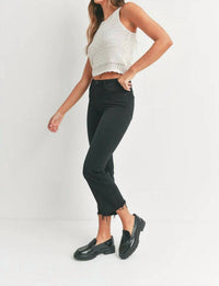 JUST BLACK DENIM High Rise Frayed Crop Flare Jeans in black - women's jeans - view 4
