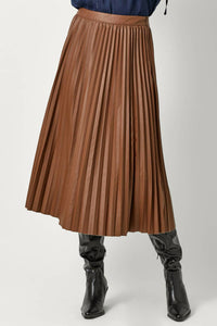mystree Leather Pleated Midi Skirt in brown - women's skirt