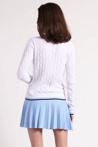 Minnie Rose - Cotton Cable Sporty V Neck Sweater