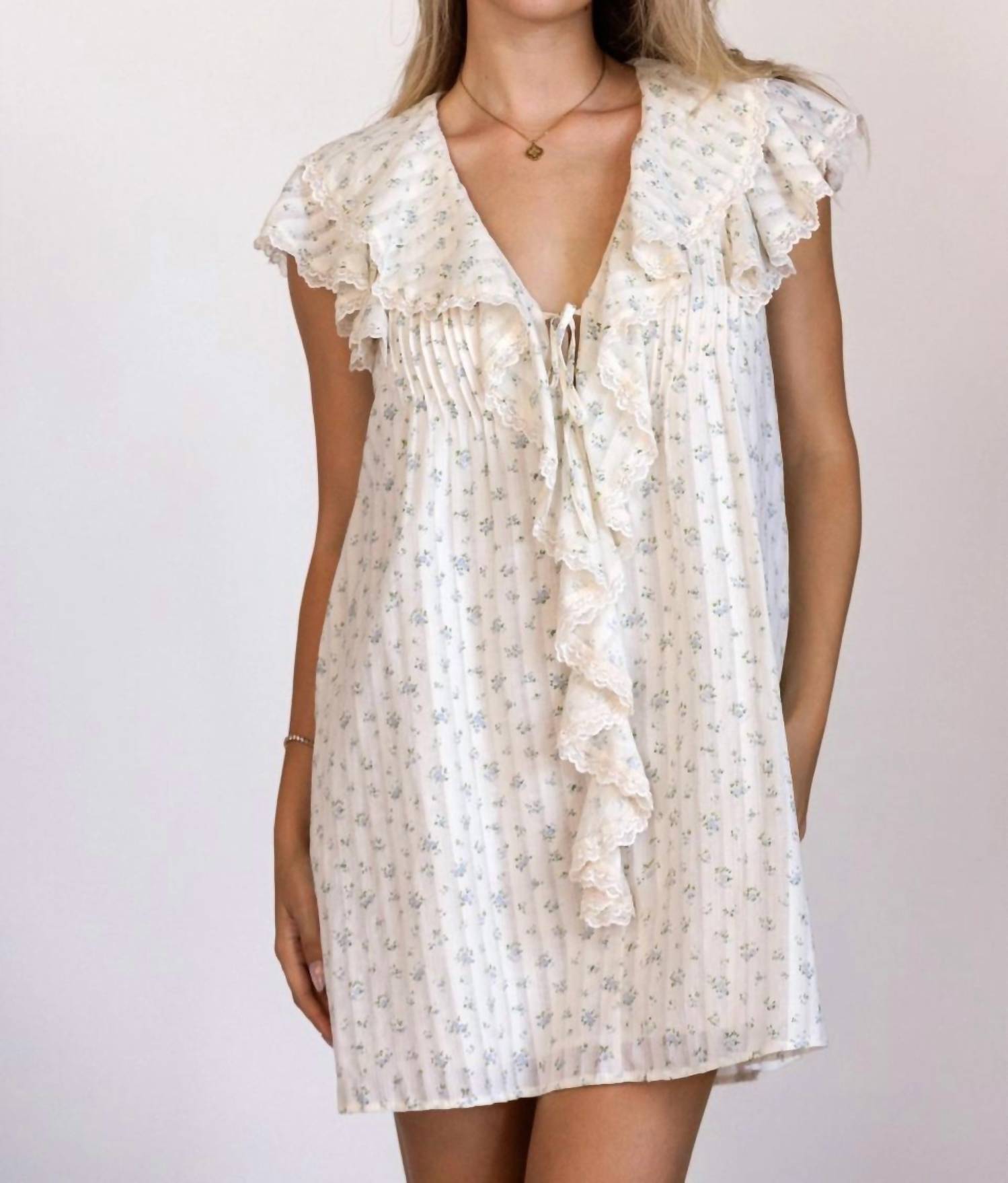 STORIA Margot Ditsy Floral Mini Dress in ivory blue - women's dress