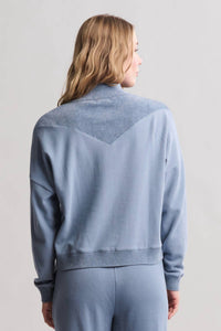 BAREFOOT DREAMS Brushed Fleece With Cozychic Ultra Lite Rib Half Zip Pullover in blue dusk - women's top - alternate view