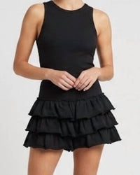 day + moon Tiered Terry Knit Mini Skort in black - women's shorts