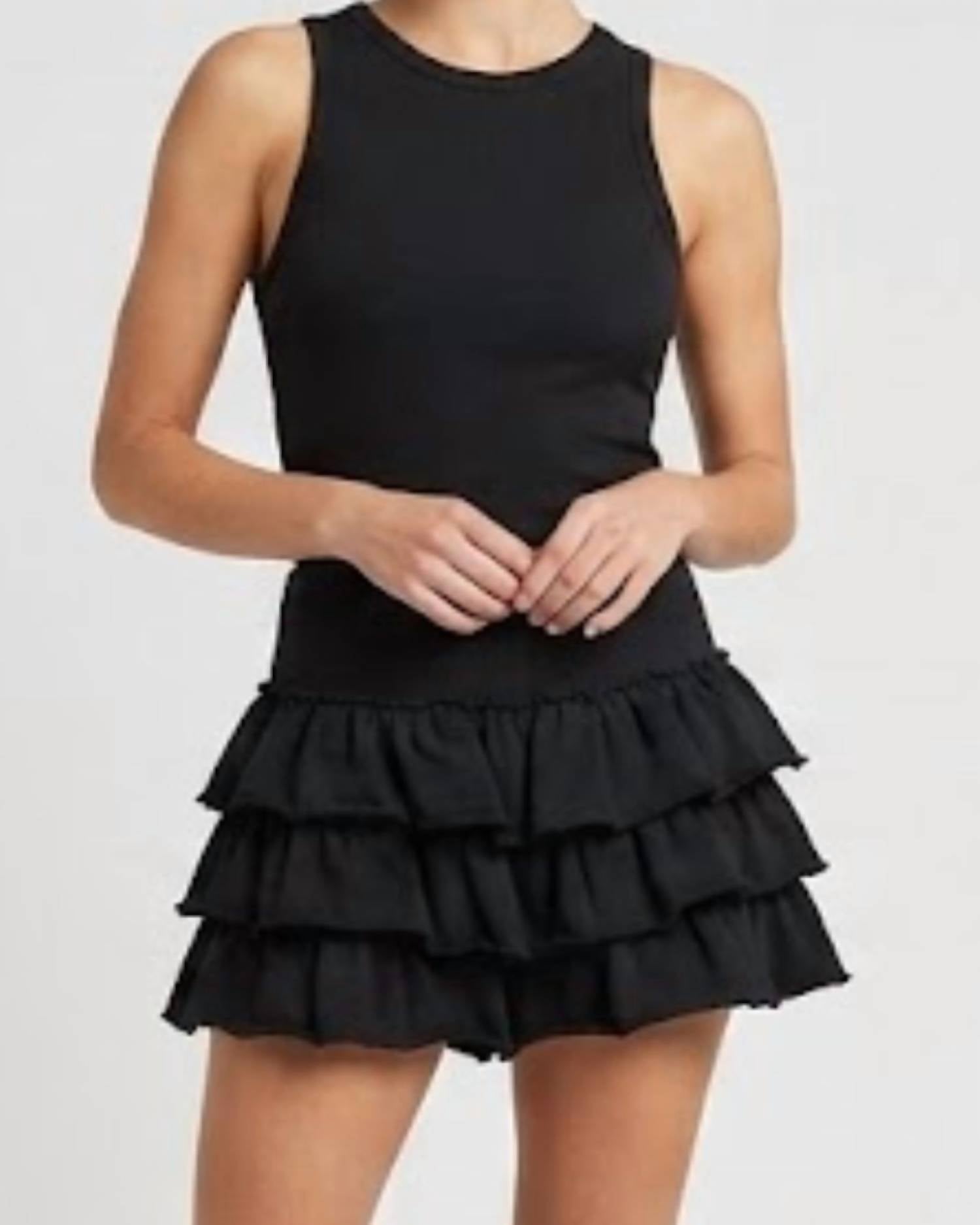 day + moon Tiered Terry Knit Mini Skort in black - women's shorts