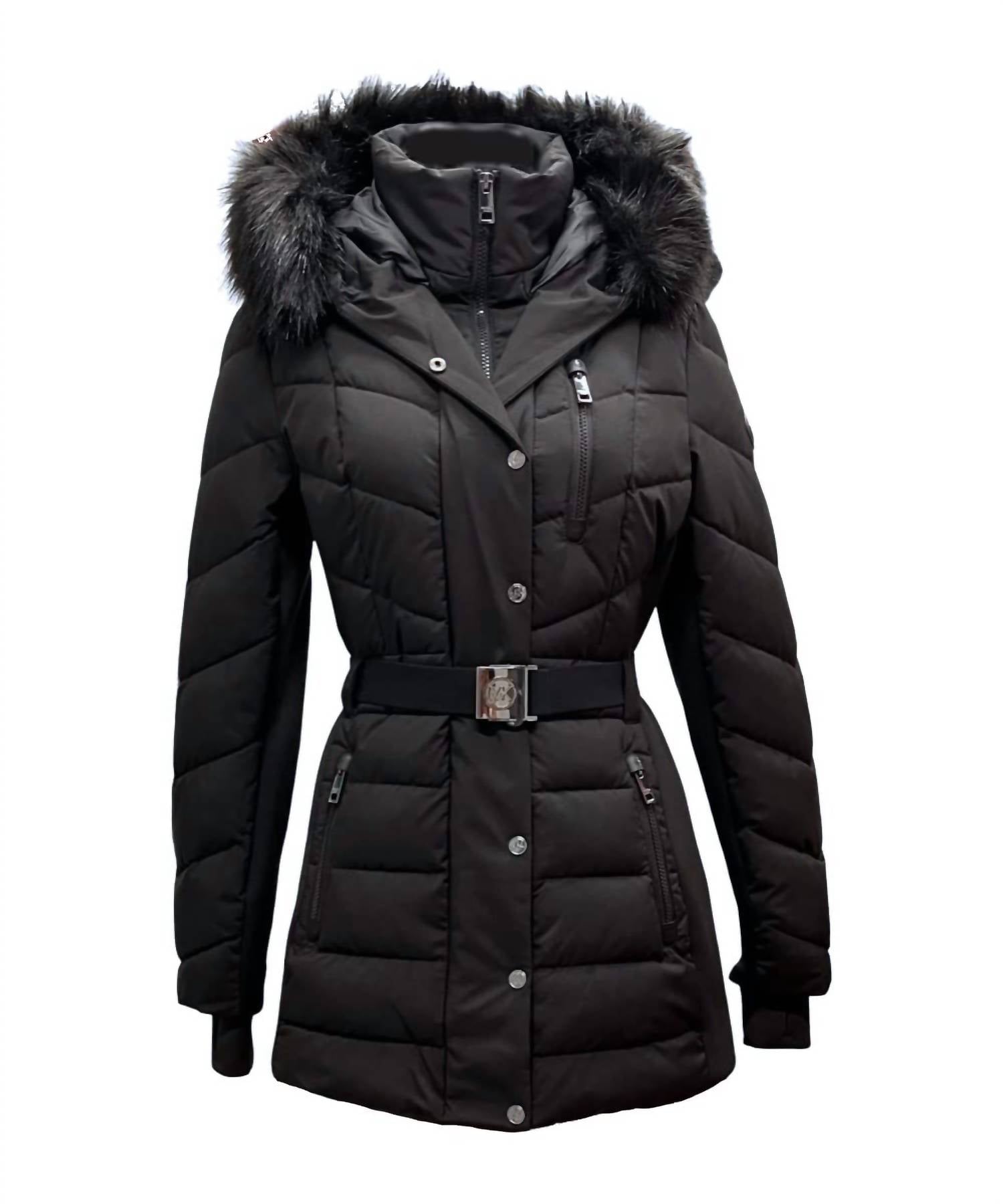 Michael Michael Kors - Belted Chevron Scutab Stretch Quilted Coat Jacket