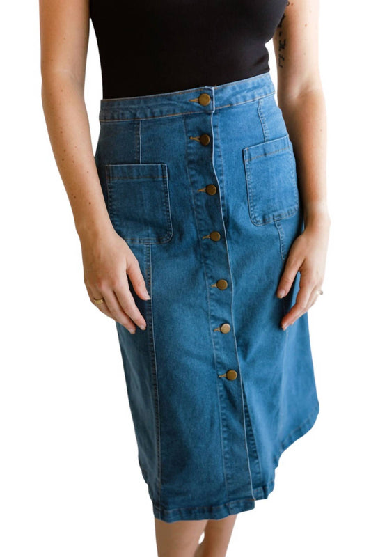 Ellison - A-line Button Down Denim Skirt