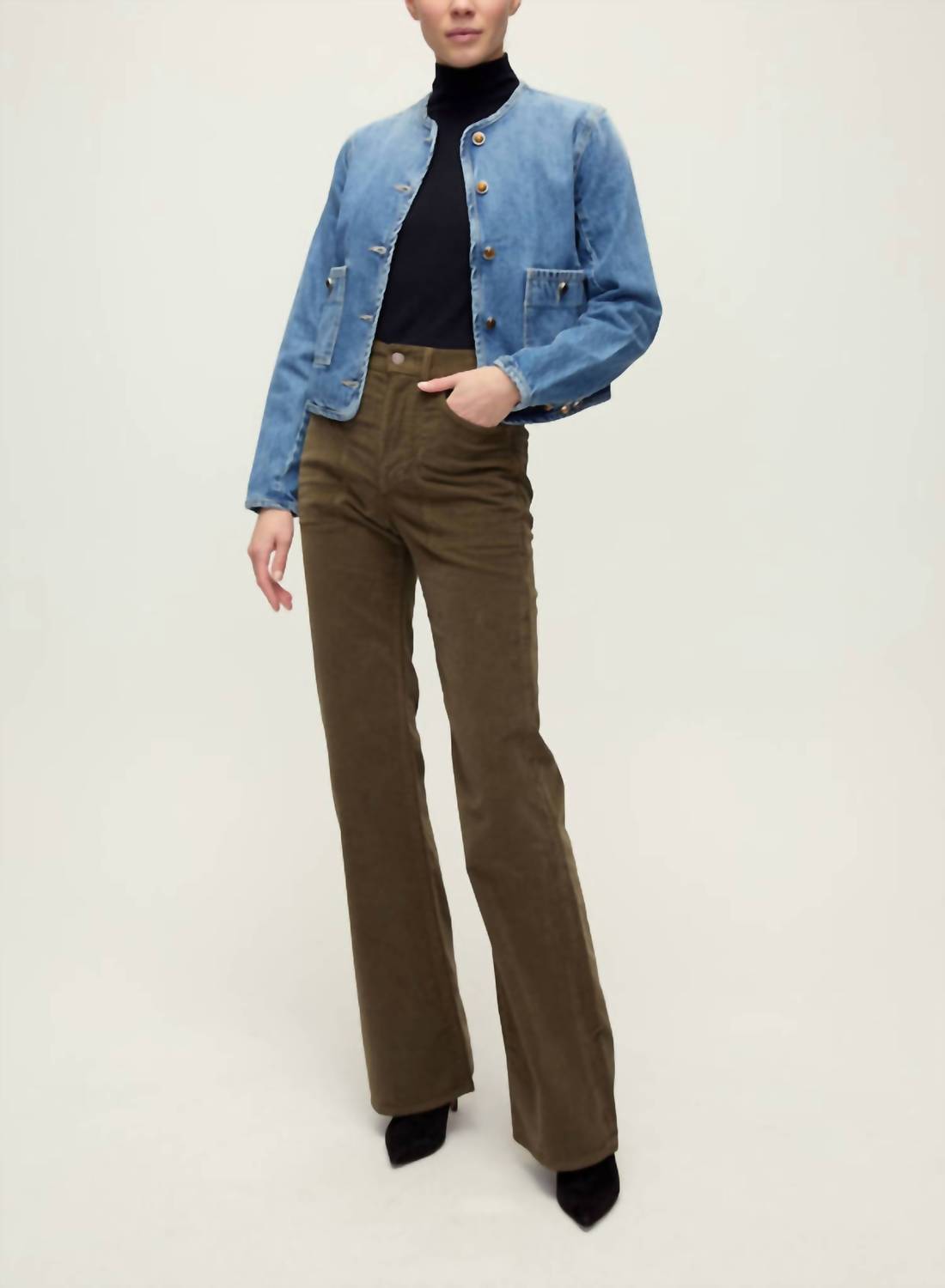 Veronica Beard Crosbie Wide Leg Jeans in cypress - women's pants - detail view