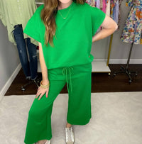 SEE AND BE SEEN Call My Jet Textured Pants in green - women's pants - detail view