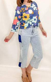 Tru Luxe - Notched Neck Floral Print Top