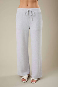 GILLI Mid Rise Drawstring Wide Leg Pants in heather grey - women's pants - detail view