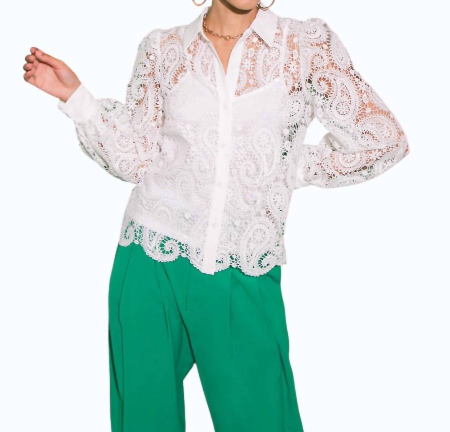 Flying Tomato - Lace Button Down Top