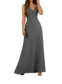 Sorella Vita - Simple V-Neckline Bridesmaid Dress with Floor-Length Skirt