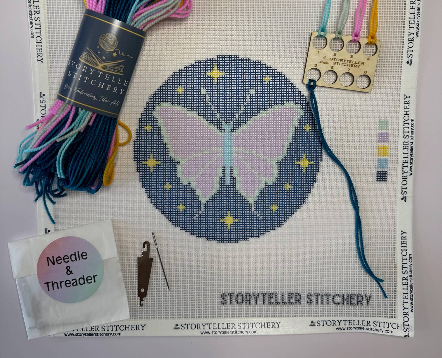 Storyteller Stitchery Lunar Moth Modern Needlepoint Kit in n a - item - detail view