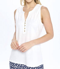 Aryeh - Smocked Neckline Sleeveless Top