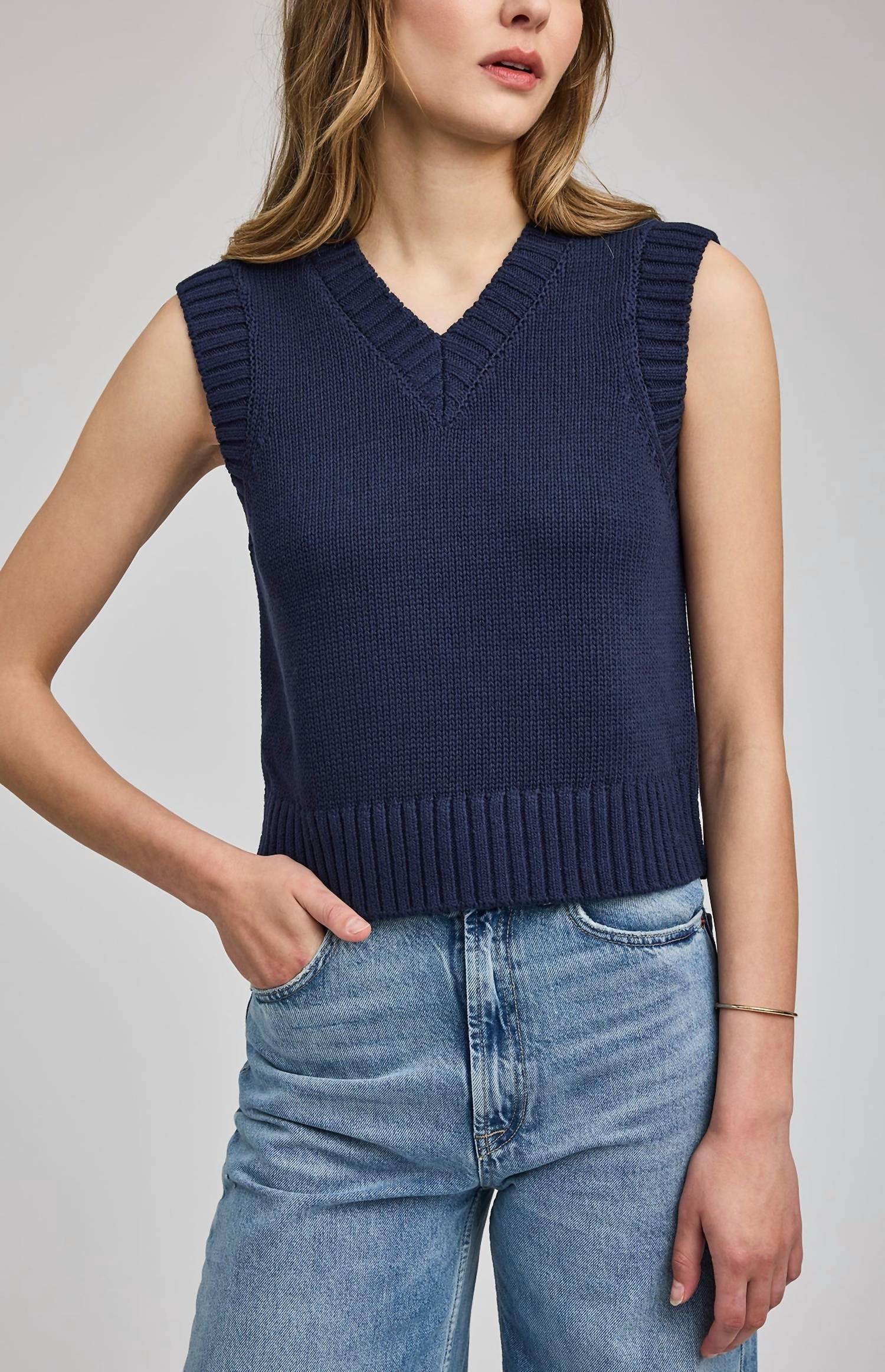 Gentle Fawn Pippa Knit Vest in navy - women's sweater - alternate view