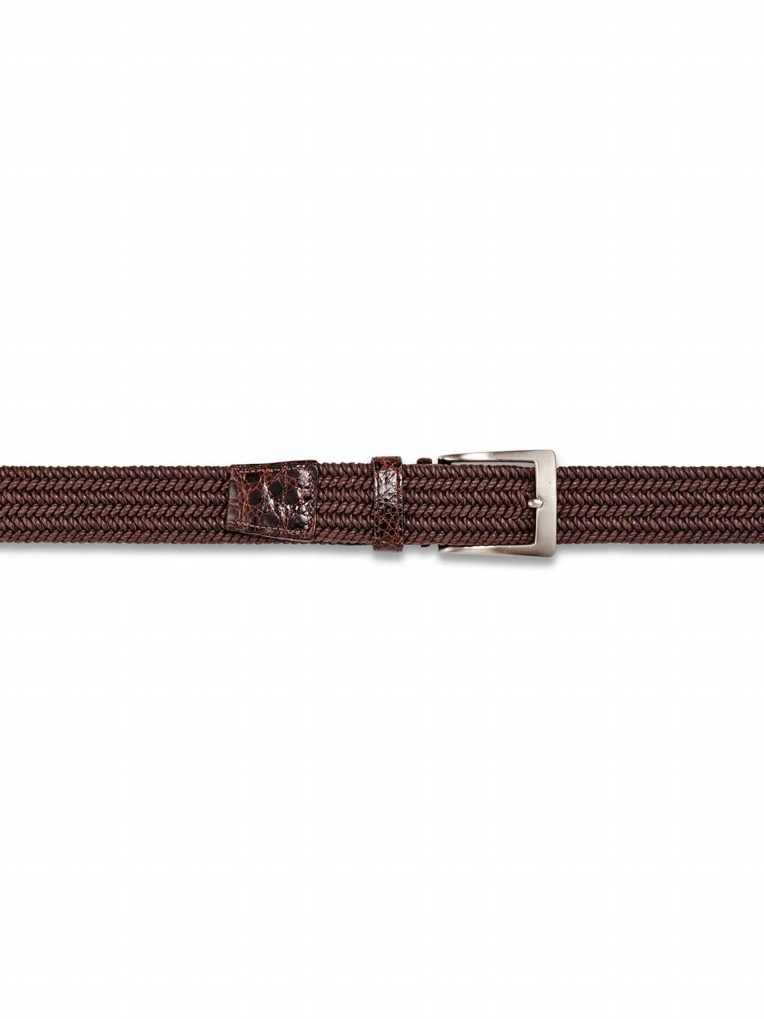 W. Kleinberg - Men's Woven Stretch Belt With Crocodile Tabs
