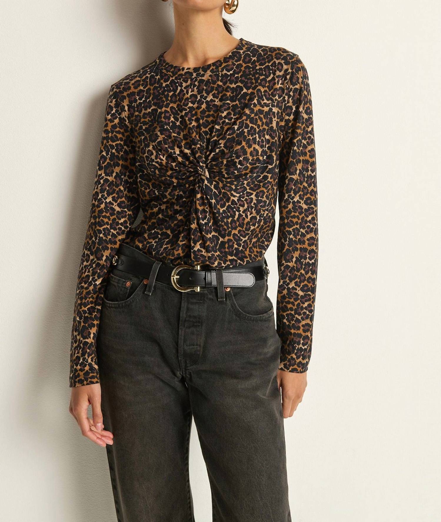 Nation LTD Marion Twist Front Tee in winter leopard - women's long sleeve top