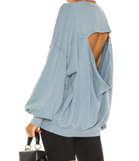 Free People Easy Does It Pullover in bottled blue - women's top - detail view