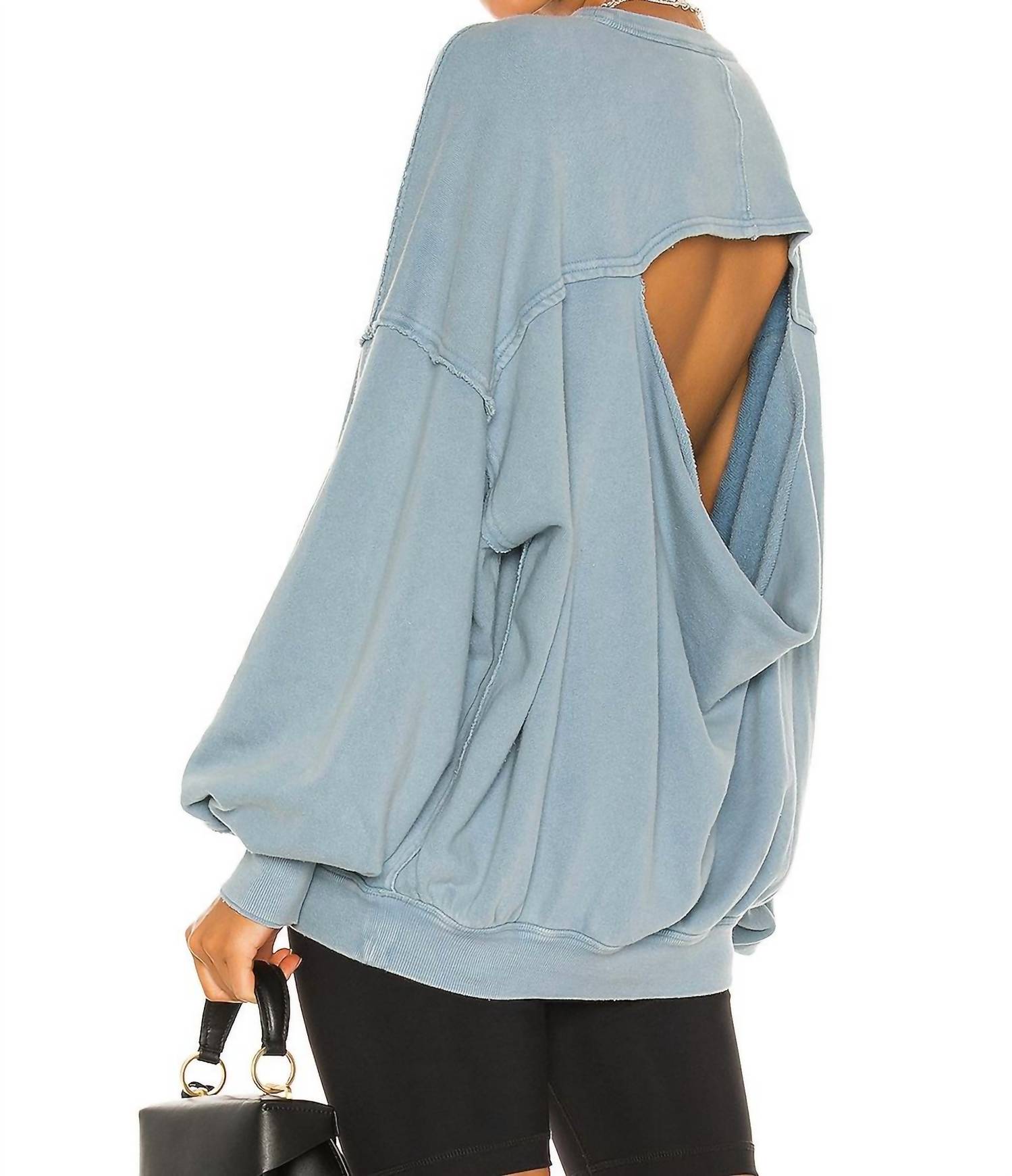 Free People Easy Does It Pullover in bottled blue - women's top - detail view