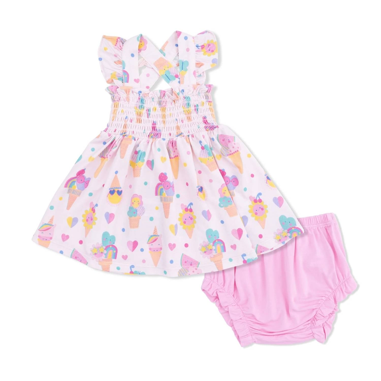 Angel Dear - Kids Ice Cream Fun Crew Smocked Top With Bloomer Set