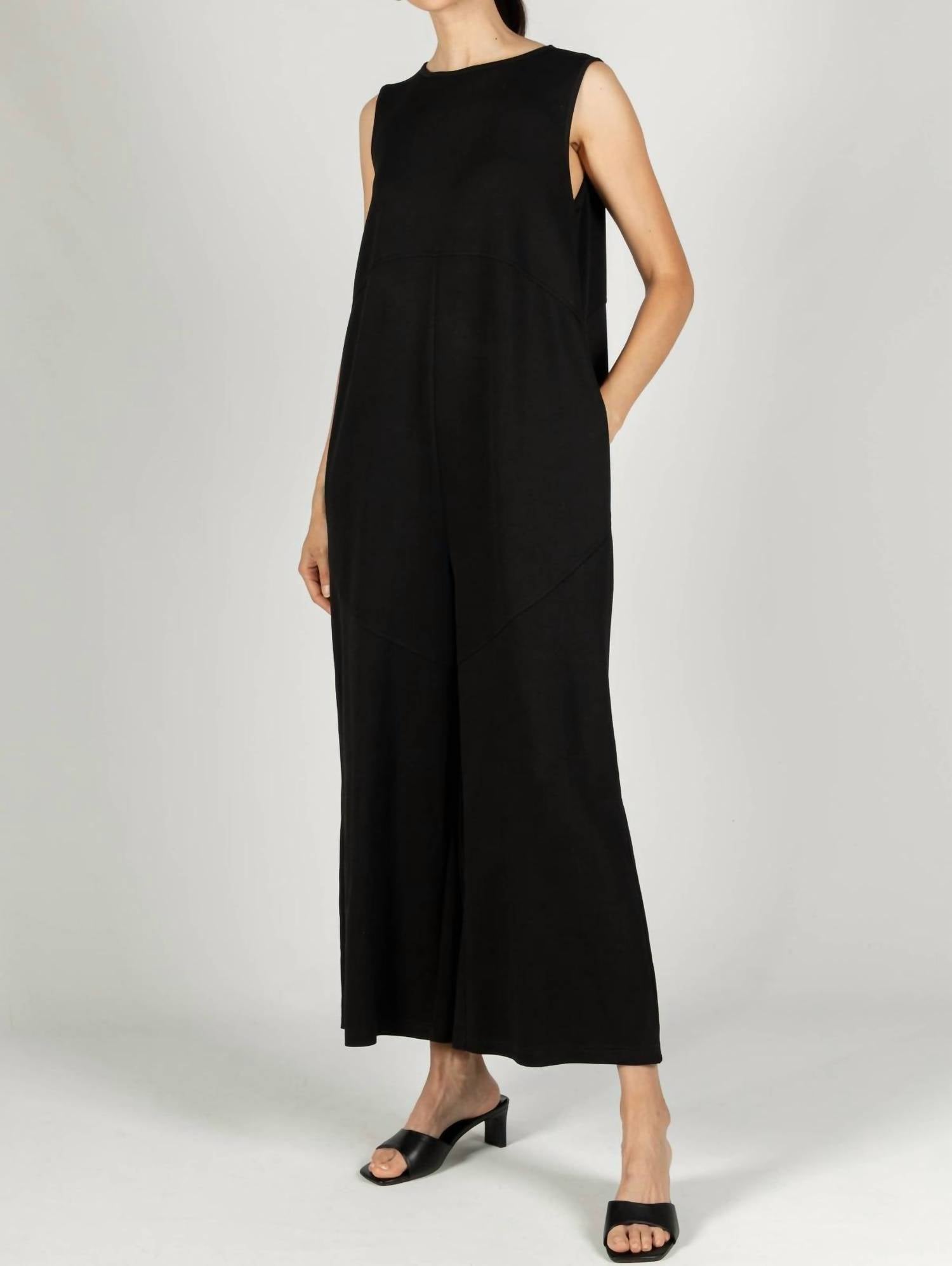 Before You Collection Scuba Binding Detail Sleeveless Jumpsuit in black - women's pants - detail view