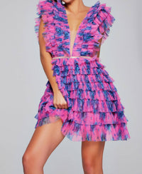 Jovani - Multi Color V-neck Short Dress