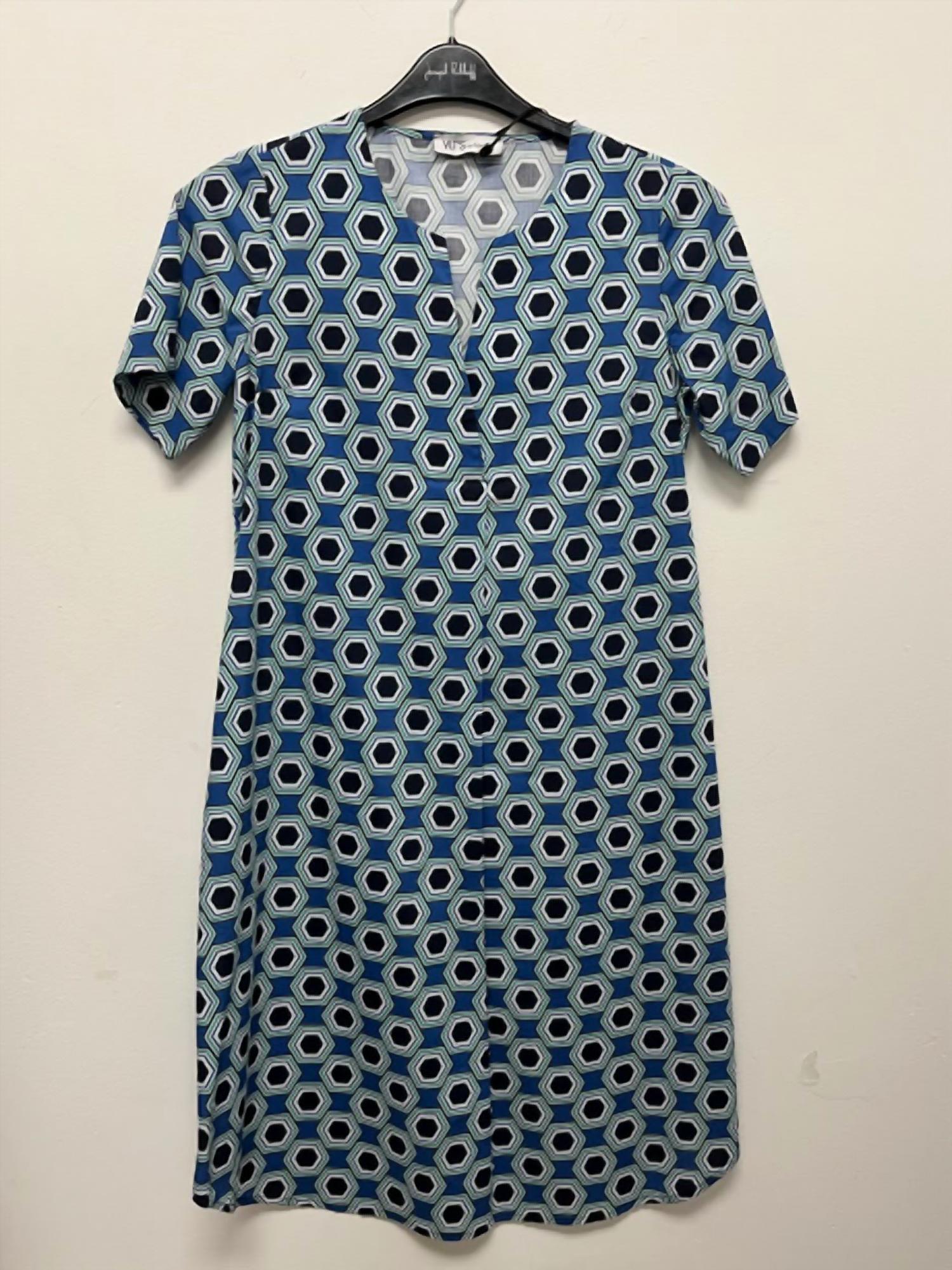 Valentina Women's Cotton A-line Dress in royal blue navy blue white - women's dress
