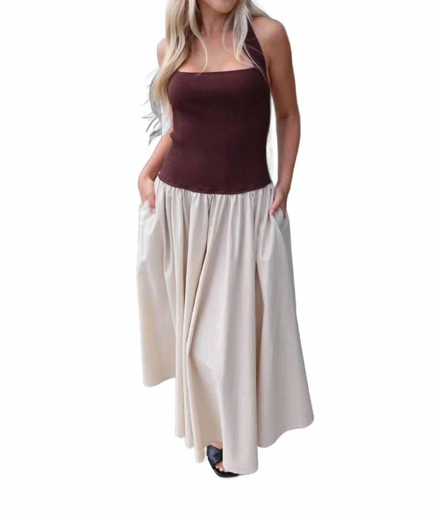 Lucy Paris - Sevilla Mixed Media Halter Maxi Dress
