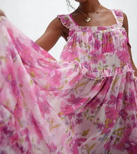 Free People Moon Phase Printed Midi Slip Dress in pink combo - women's dress - detail view