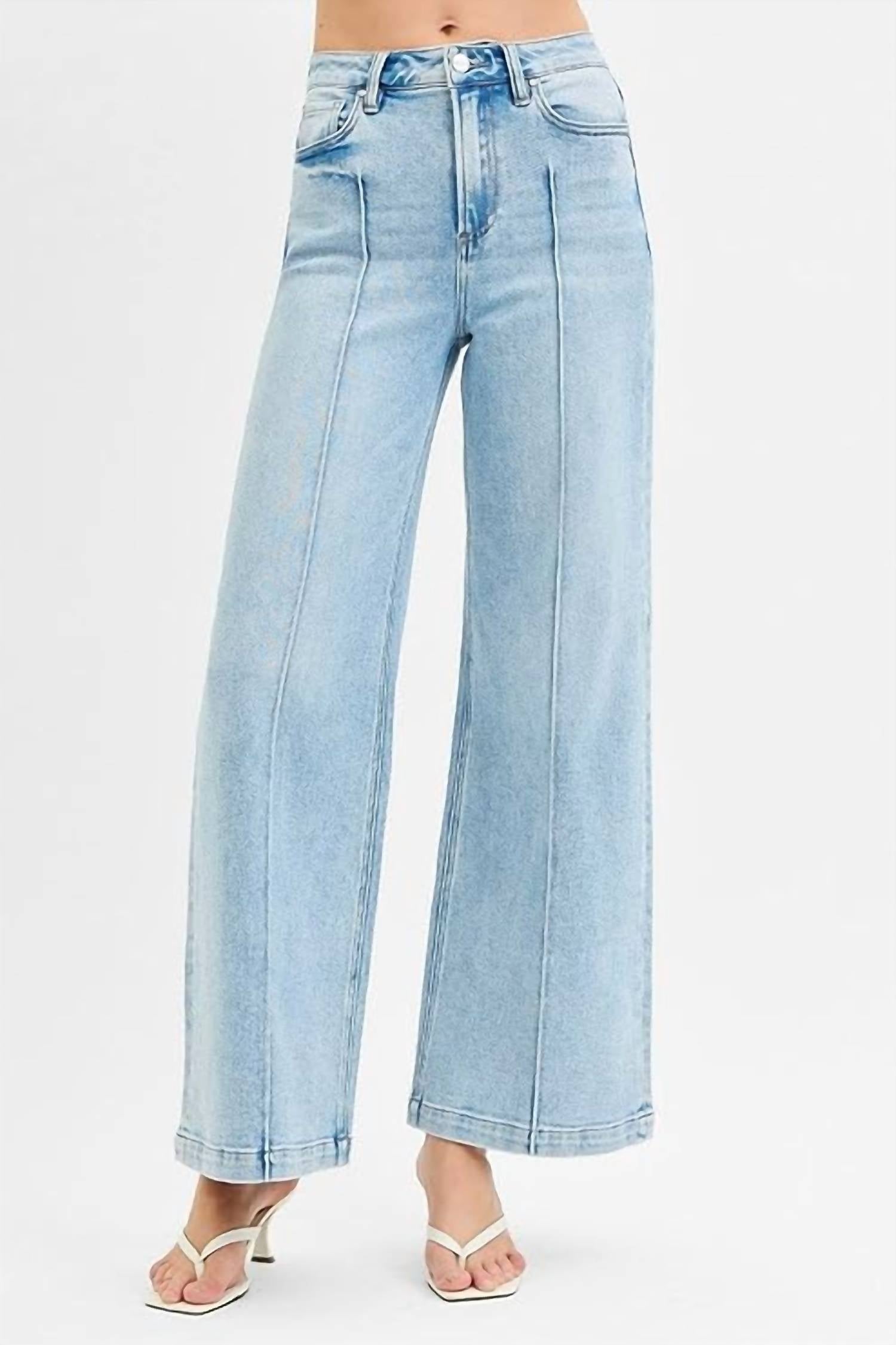 Risen - High Waist Pintuck Wide Leg Jeans
