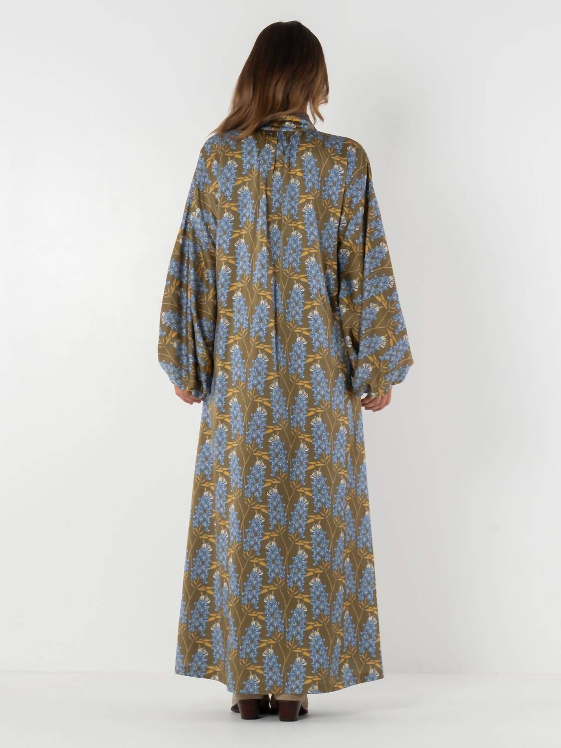 Emily McCarthy Fiona Blouson Sleeves Dress in blue bonnet - women's dress - detail view