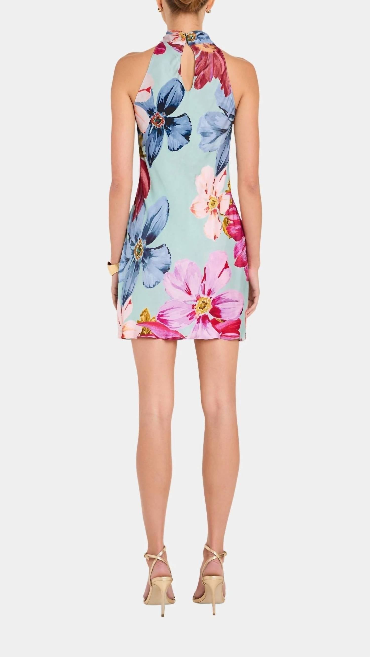 Amanda Uprichard Calypso Mini Dress in blue multi - women's dress - detail view
