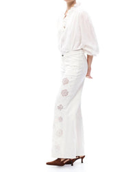 Bayeas - Rose Cutout Mid Rise Wide Leg Jeans