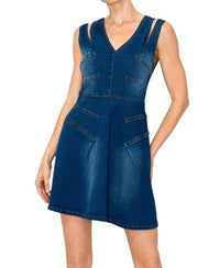 Ina - Tabitha Cut Out Slit Straps Denim Mini Dress