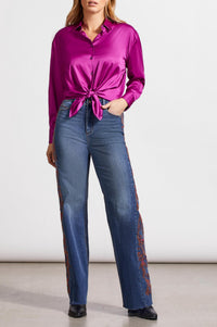 Tribal - Satin Button Down Long Sleeve Top