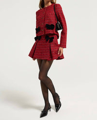 Moon River - Plaid Crewneck Crop Jacket With Front Detail Ribbon