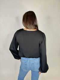 Kld. Signature - Long Sleeve Washed Satin Bubble Hem Blouse