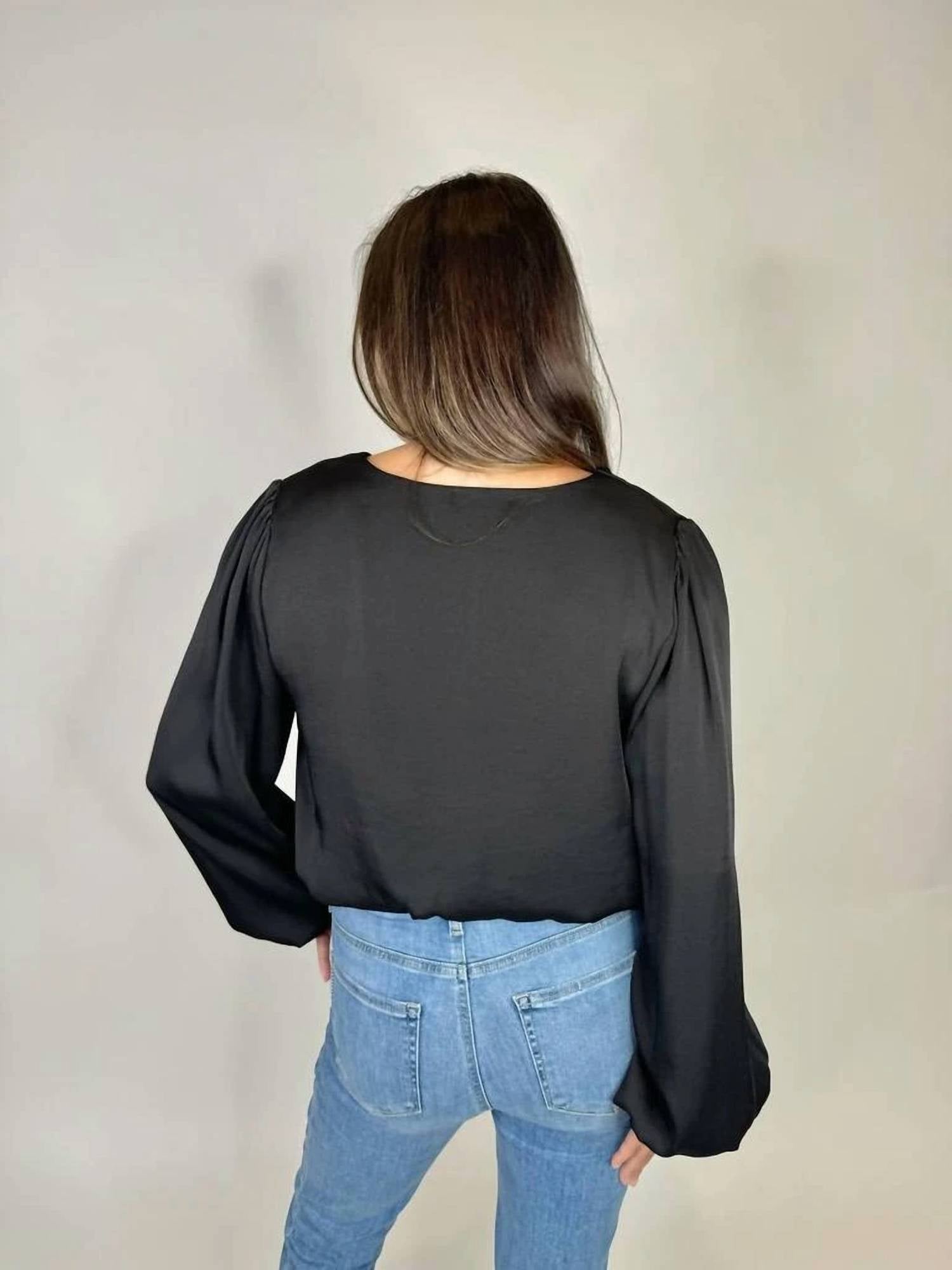 Kld. Signature - Long Sleeve Washed Satin Bubble Hem Blouse