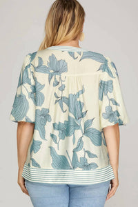 She + Sky - Bubble Sleeve Blouse